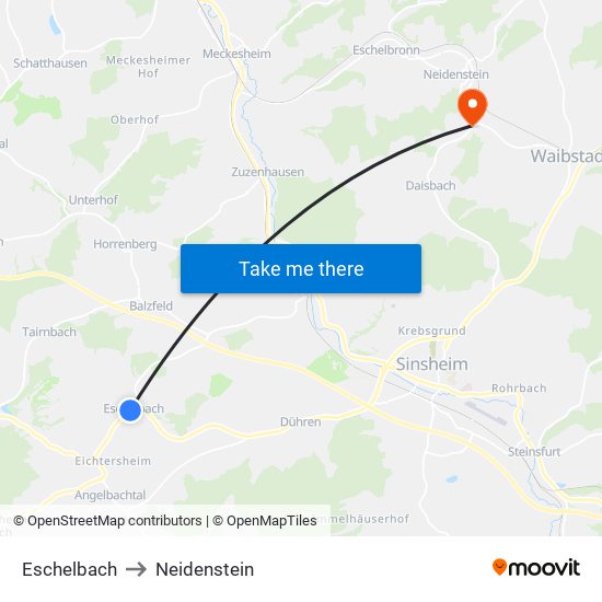 Eschelbach to Neidenstein map