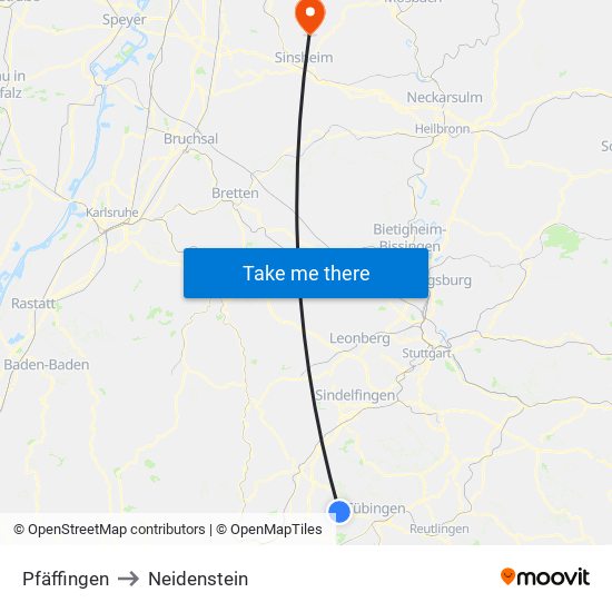 Pfäffingen to Neidenstein map