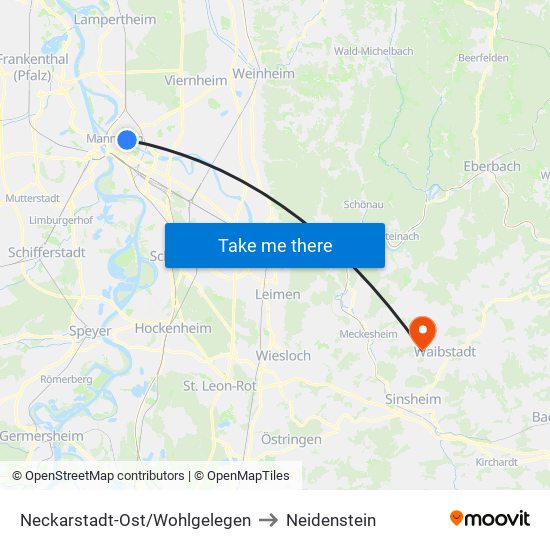 Neckarstadt-Ost/Wohlgelegen to Neidenstein map