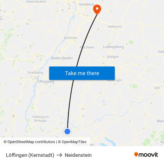 Löffingen (Kernstadt) to Neidenstein map