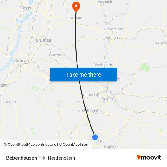 Bebenhausen to Neidenstein map