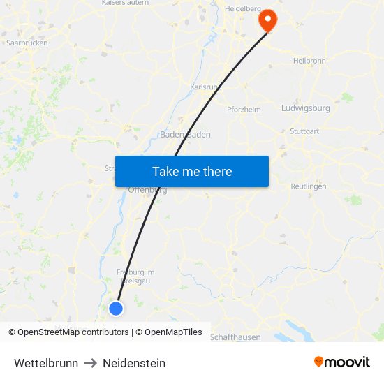 Wettelbrunn to Neidenstein map