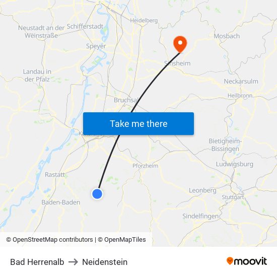 Bad Herrenalb to Neidenstein map