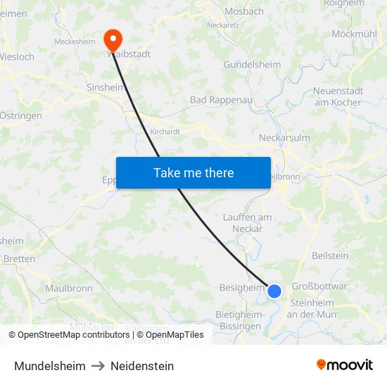 Mundelsheim to Neidenstein map