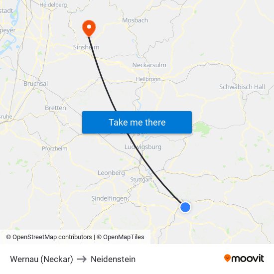 Wernau (Neckar) to Neidenstein map