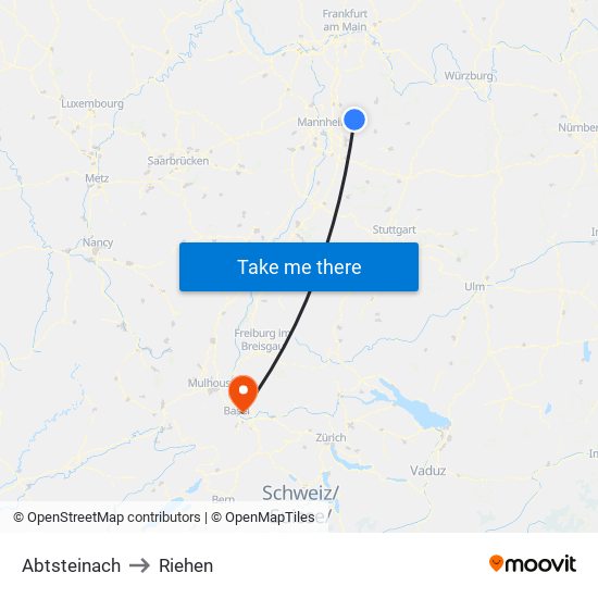 Abtsteinach to Riehen map