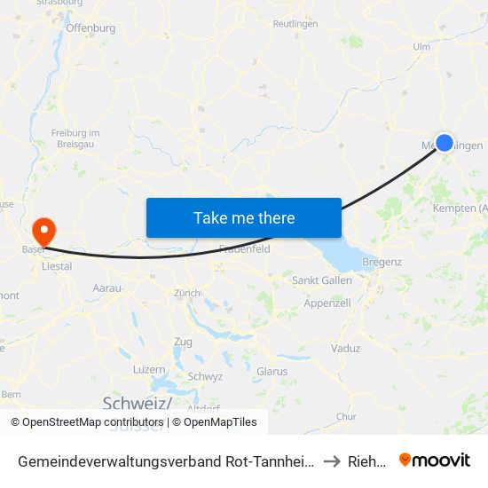 Gemeindeverwaltungsverband Rot-Tannheim to Riehen map