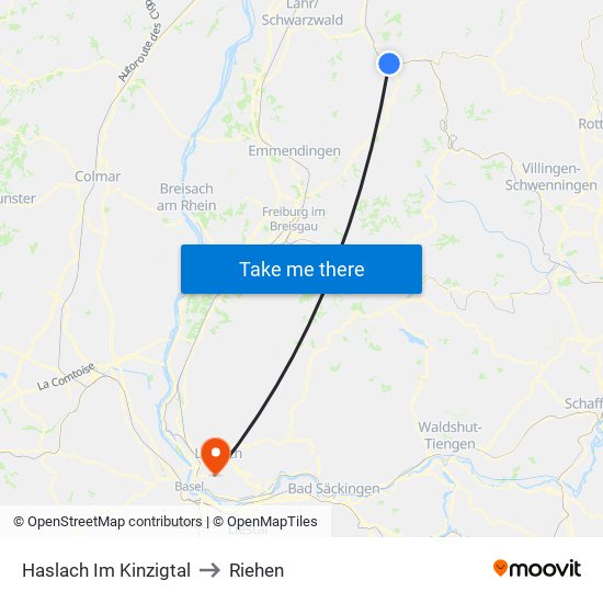 Haslach Im Kinzigtal to Riehen map
