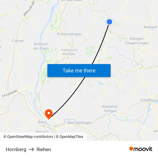 Hornberg to Riehen map