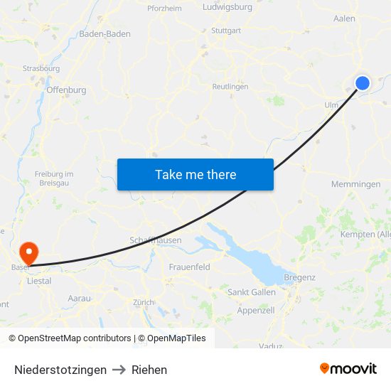 Niederstotzingen to Riehen map