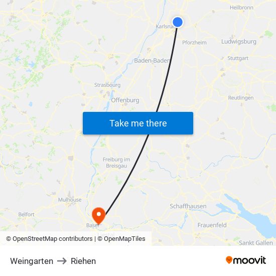 Weingarten to Riehen map