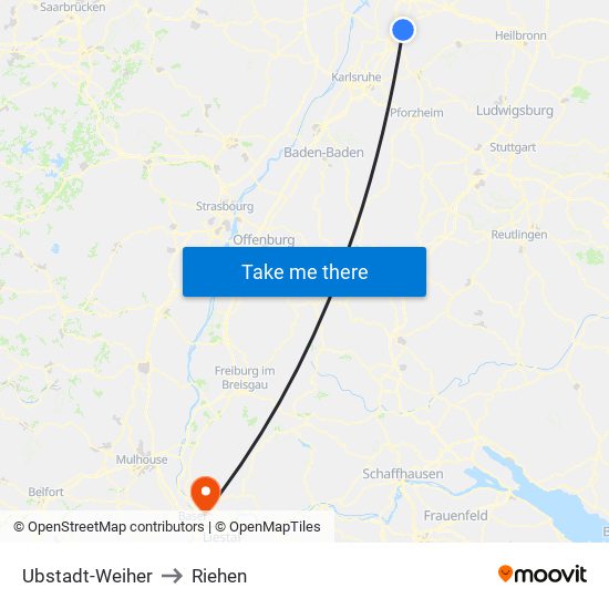 Ubstadt-Weiher to Riehen map