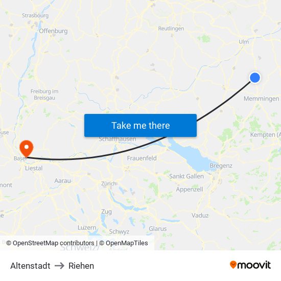 Altenstadt to Riehen map