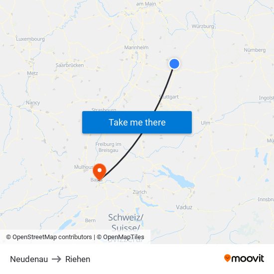 Neudenau to Riehen map