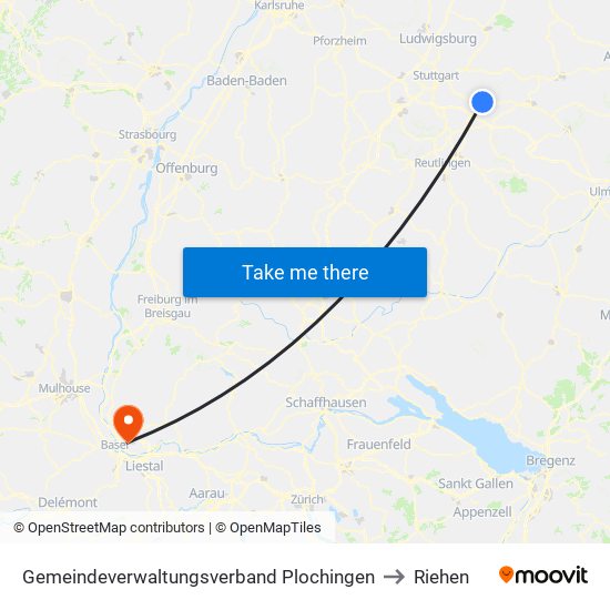 Gemeindeverwaltungsverband Plochingen to Riehen map