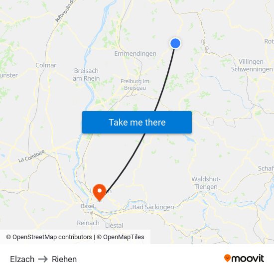 Elzach to Riehen map
