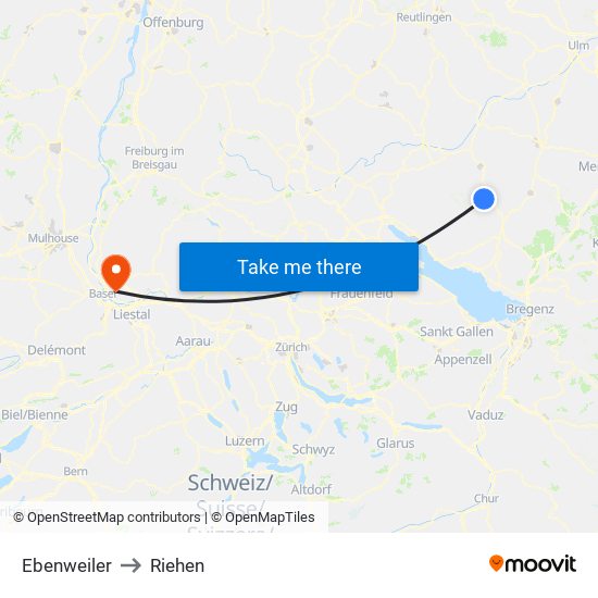 Ebenweiler to Riehen map