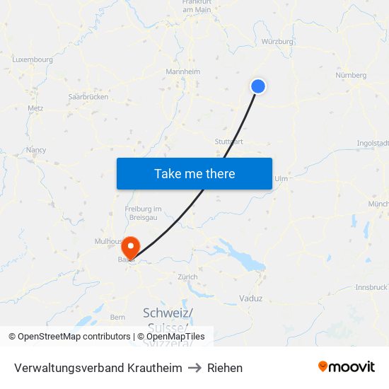 Verwaltungsverband Krautheim to Riehen map