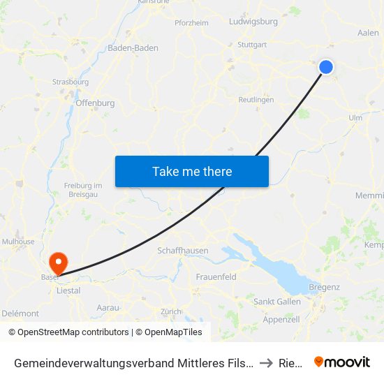 Gemeindeverwaltungsverband Mittleres Fils-Lautertal to Riehen map