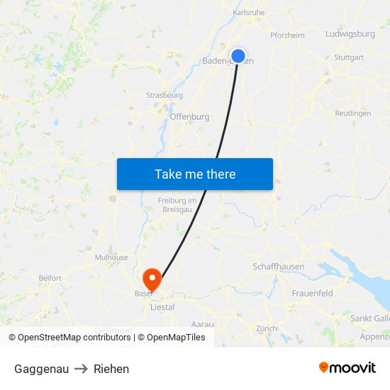 Gaggenau to Riehen map