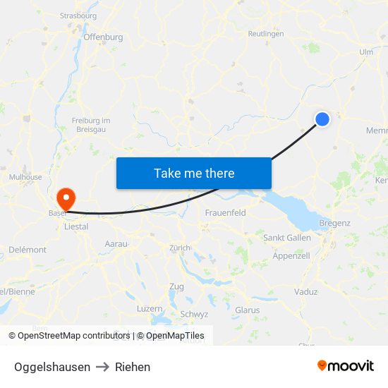 Oggelshausen to Riehen map