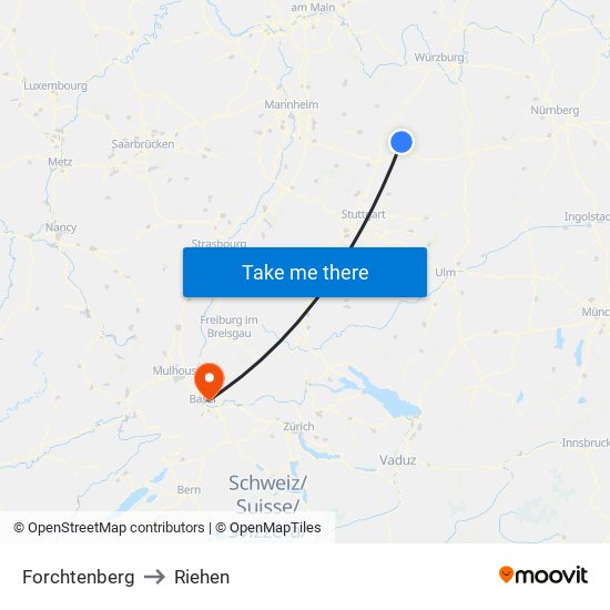 Forchtenberg to Riehen map