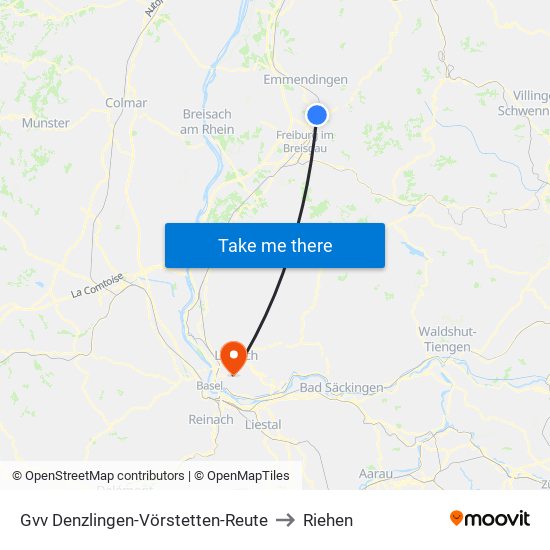 Gvv Denzlingen-Vörstetten-Reute to Riehen map