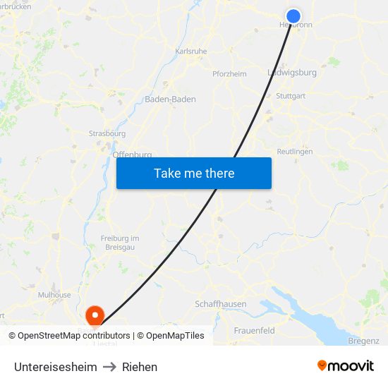 Untereisesheim to Riehen map