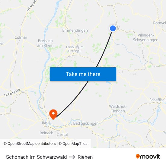 Schonach Im Schwarzwald to Riehen map
