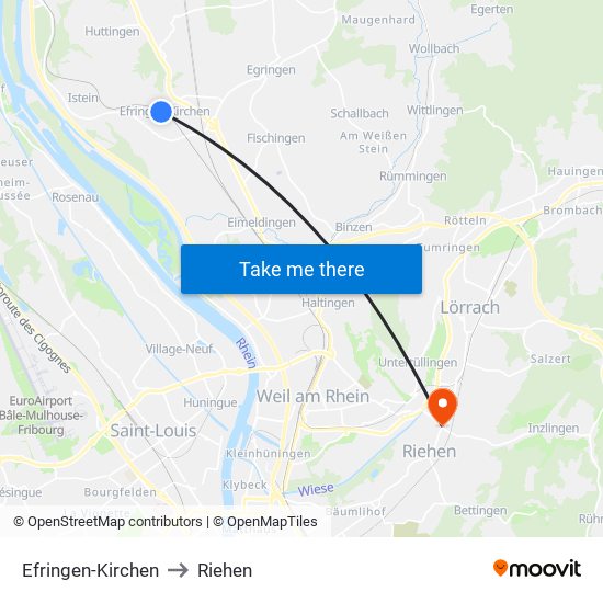 Efringen-Kirchen to Riehen map