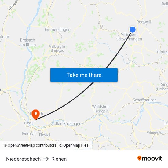 Niedereschach to Riehen map