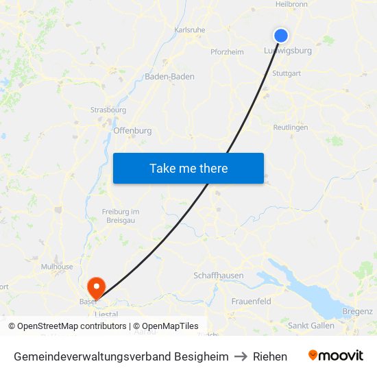 Gemeindeverwaltungsverband Besigheim to Riehen map