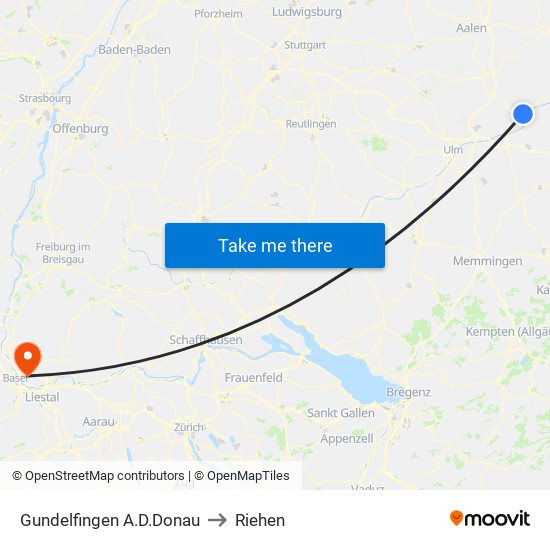 Gundelfingen A.D.Donau to Riehen map