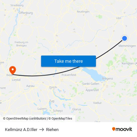 Kellmünz A.D.Iller to Riehen map