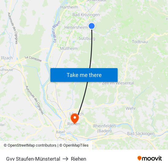 Gvv Staufen-Münstertal to Riehen map