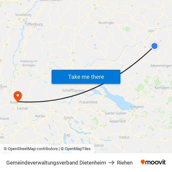 Gemeindeverwaltungsverband Dietenheim to Riehen map