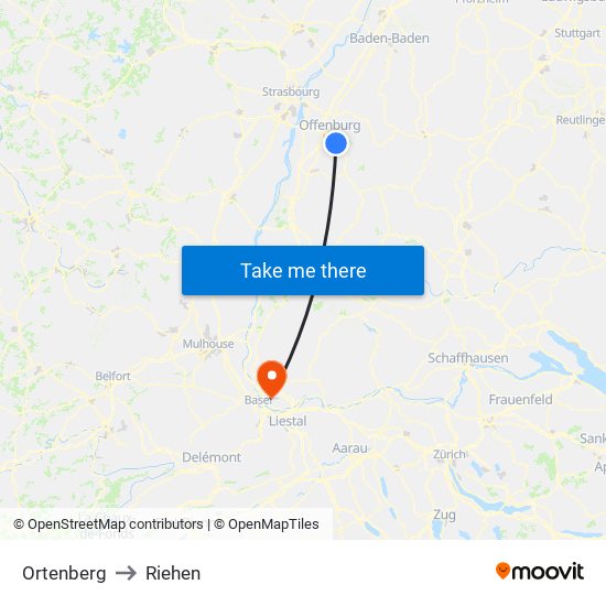 Ortenberg to Riehen map