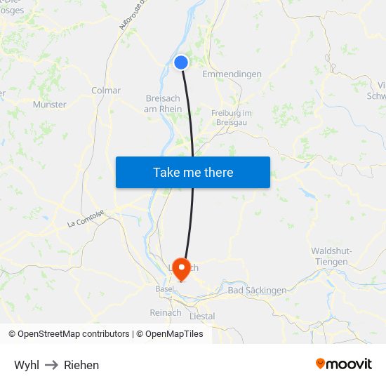 Wyhl to Riehen map