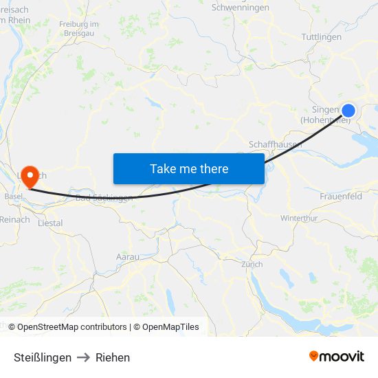 Steißlingen to Riehen map