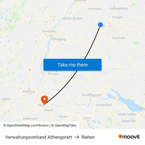 Verwaltungsverband Althengstett to Riehen map