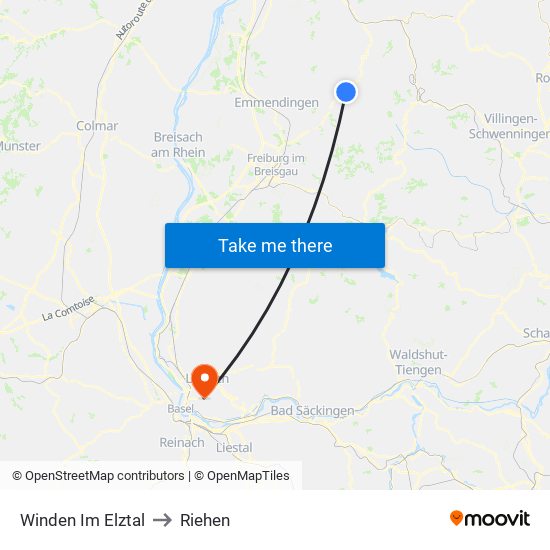 Winden Im Elztal to Riehen map