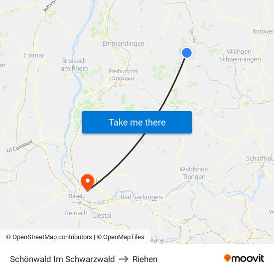 Schönwald Im Schwarzwald to Riehen map