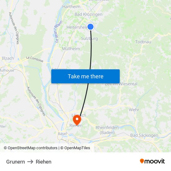 Grunern to Riehen map