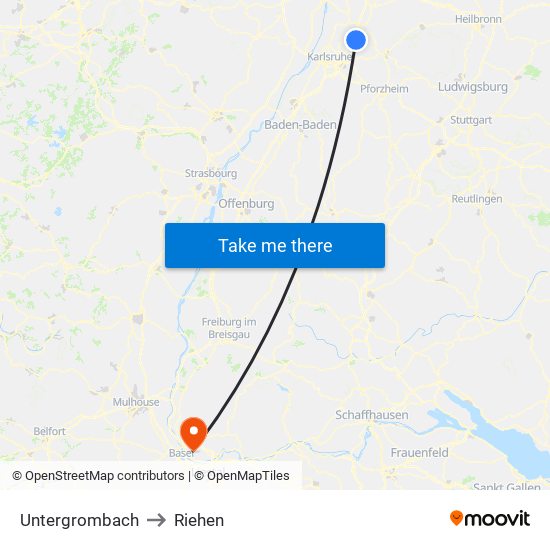 Untergrombach to Riehen map