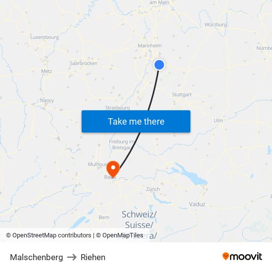 Malschenberg to Riehen map