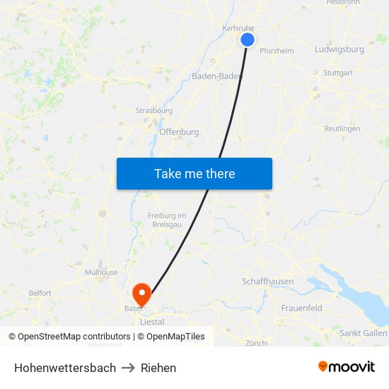 Hohenwettersbach to Riehen map