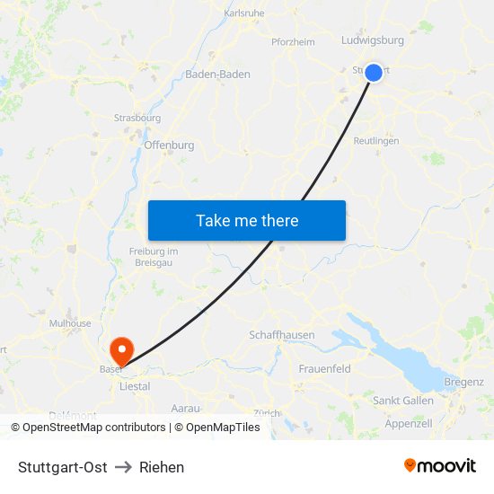 Stuttgart-Ost to Riehen map