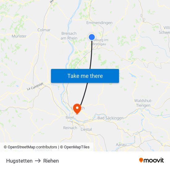 Hugstetten to Riehen map