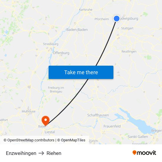 Enzweihingen to Riehen map