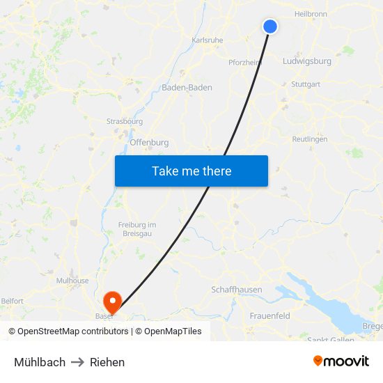 Mühlbach to Riehen map